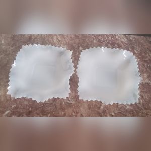Vintage Milk Glass Hobnail Ruffled Edge Candy Trinket Dish, Set Of 2